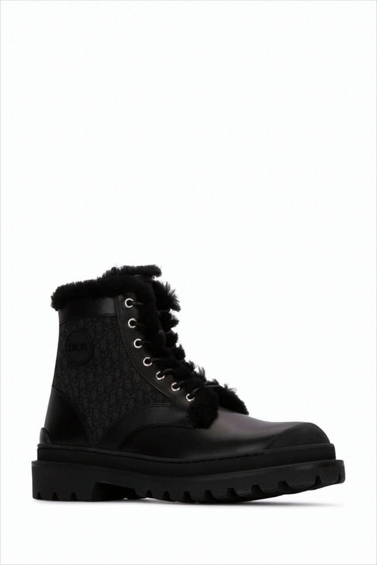 Christian Dior High-Top Rugged Leather And Fabric Boots