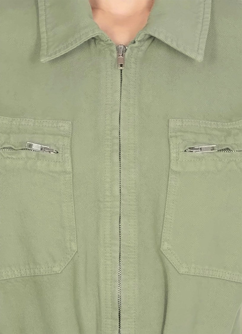 A.P.C. Structured Green Cotton Jumpsuit With Zip Closure