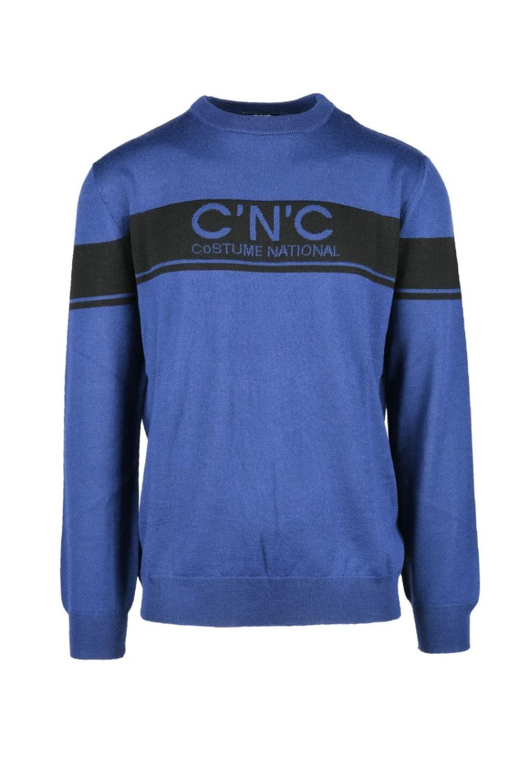 C N C Costume National Blue Striped Virgin Wool Sweater