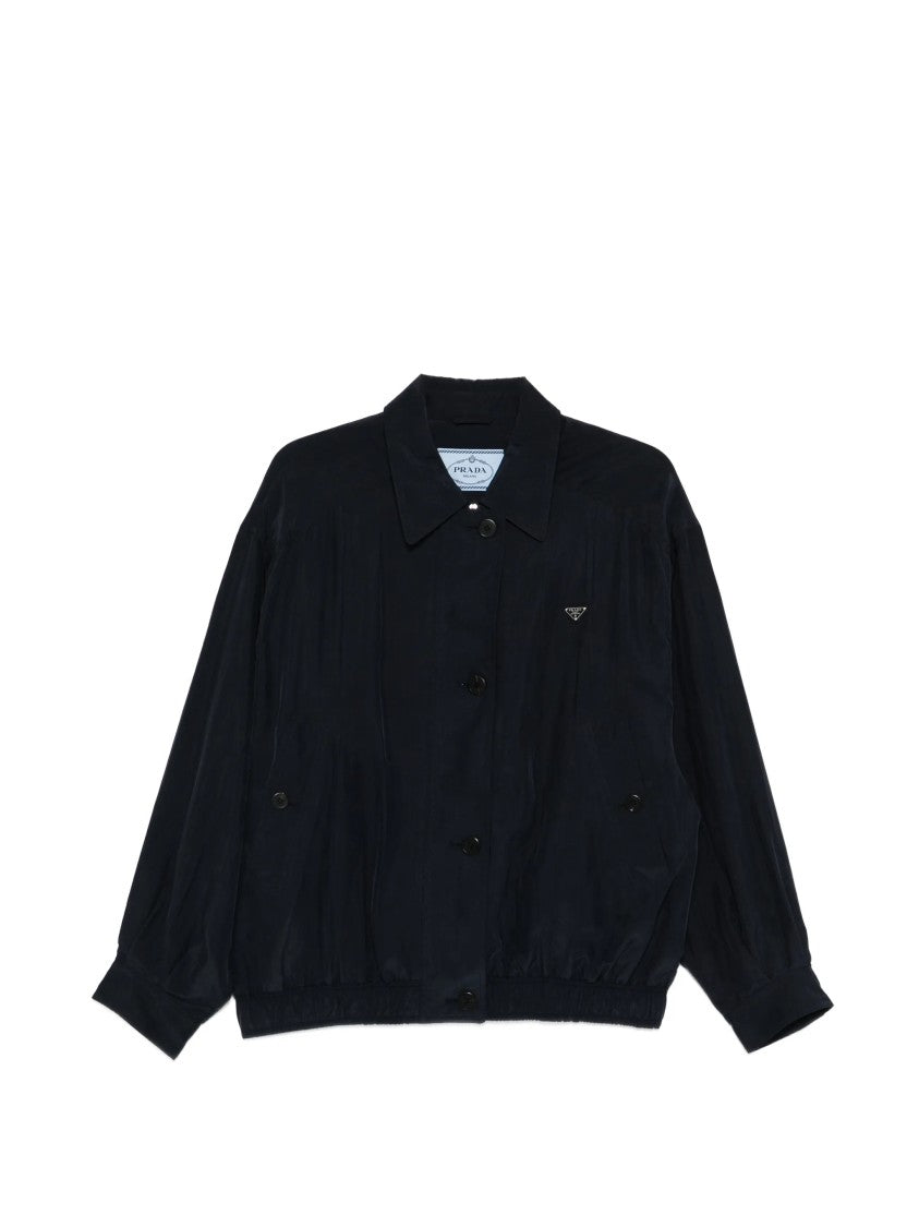 Prada Seta Lavata Button-Up Minimalist Jacket
