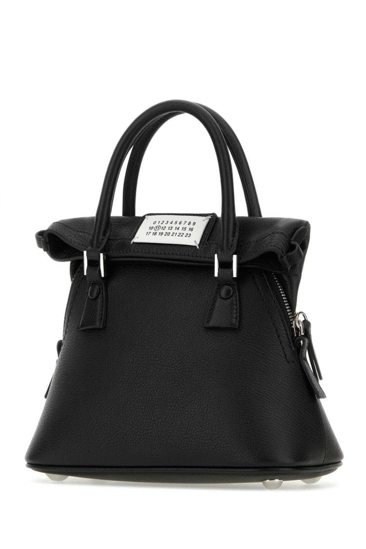 Maison Margiela Trapezoidal Handbag With Textured Finish And Chain Detail