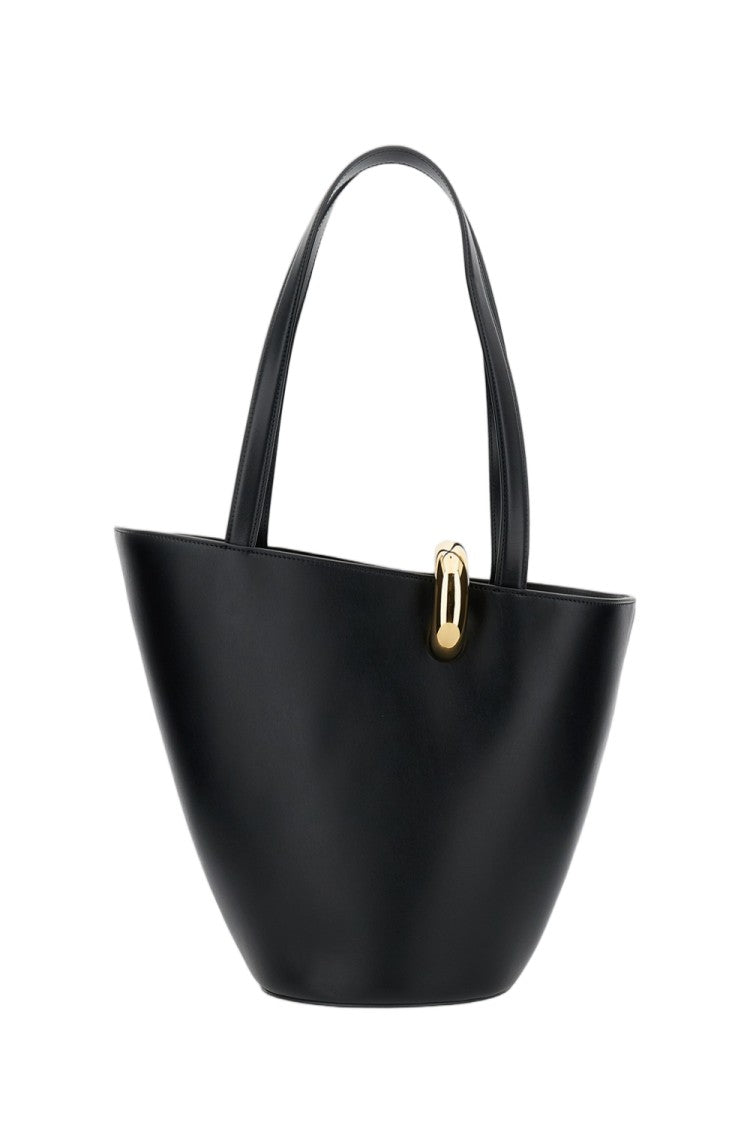 Jacquemus Asymmetrical Black Leather Bucket Bag With Gold-Tone Hardware