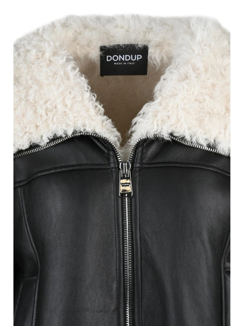 Dondup Black Fur Lined Leather Shearling Jacket