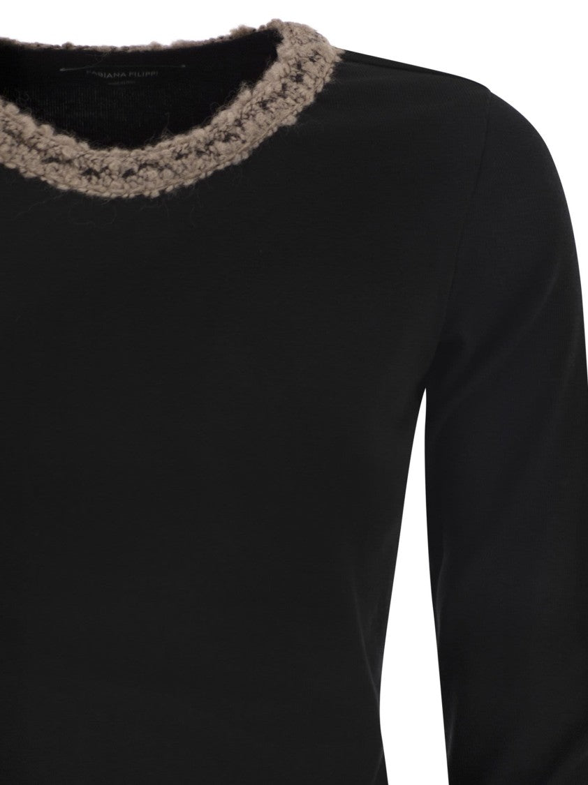 Fabiana Filippi 3/4 Sleeve T-Shirt With Neck Detailing