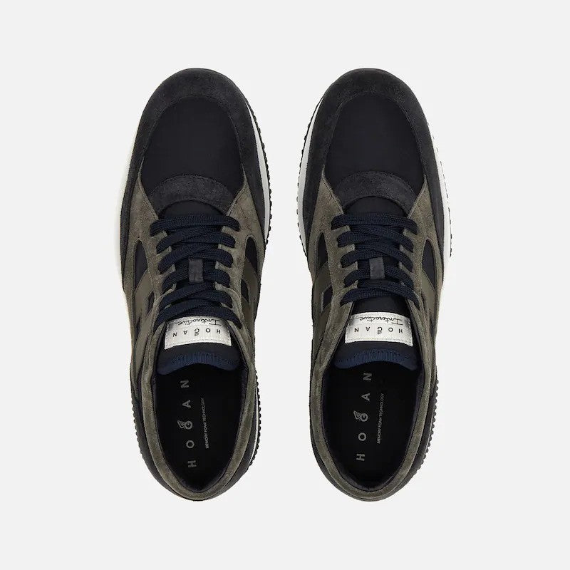 Hogan Dark Suede Fabric Logo Low-Top Sneakers