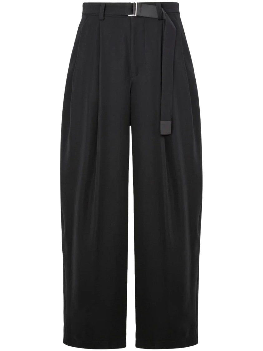 Sacai Crepe Back Satin Pants Pleated Belted Cropped Pants