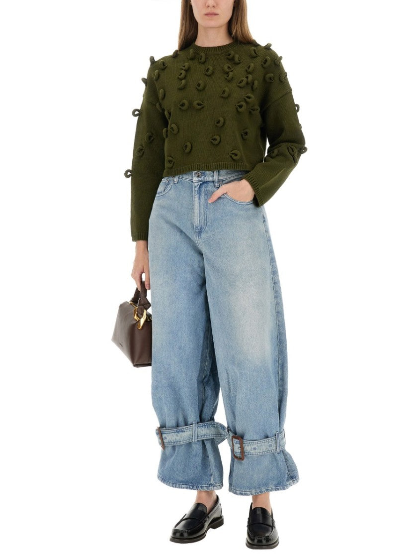 J. W. Anderson Textured Green Cropped Jersey With Loop Embellishments