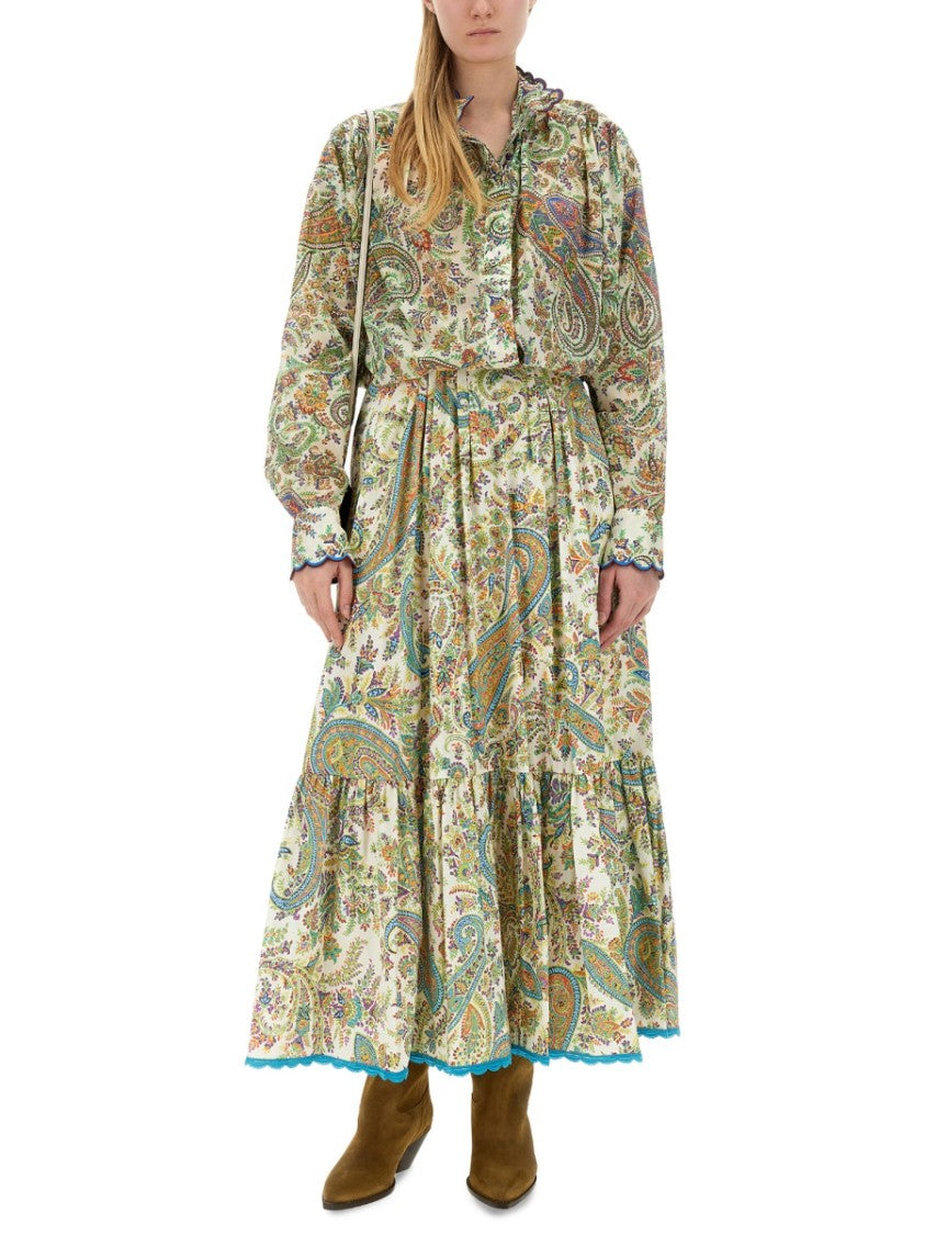 Etro Tiered Paisley Print Long Skirt With Ruffled Hems