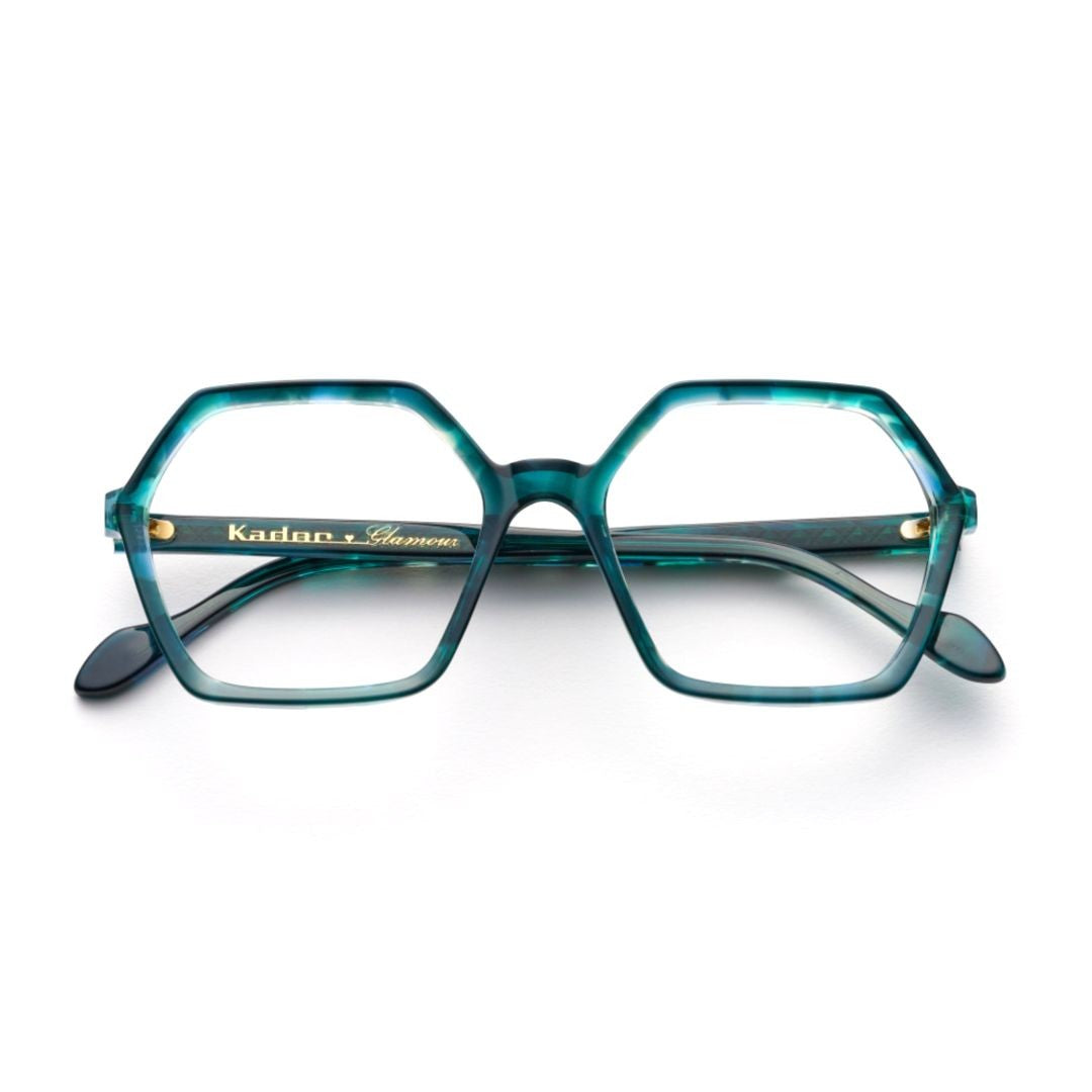 Kador Exagon Glamour Large Hexagonal Frame Sunglasses With Translucent Teal