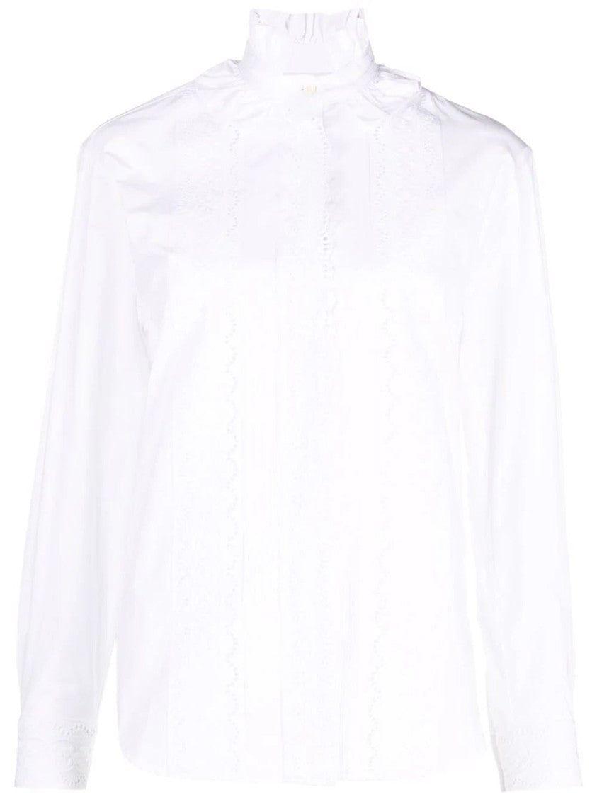 Paco Rabanne Long-Sleeved Cotton Shirt With Ruffle And Lace Details