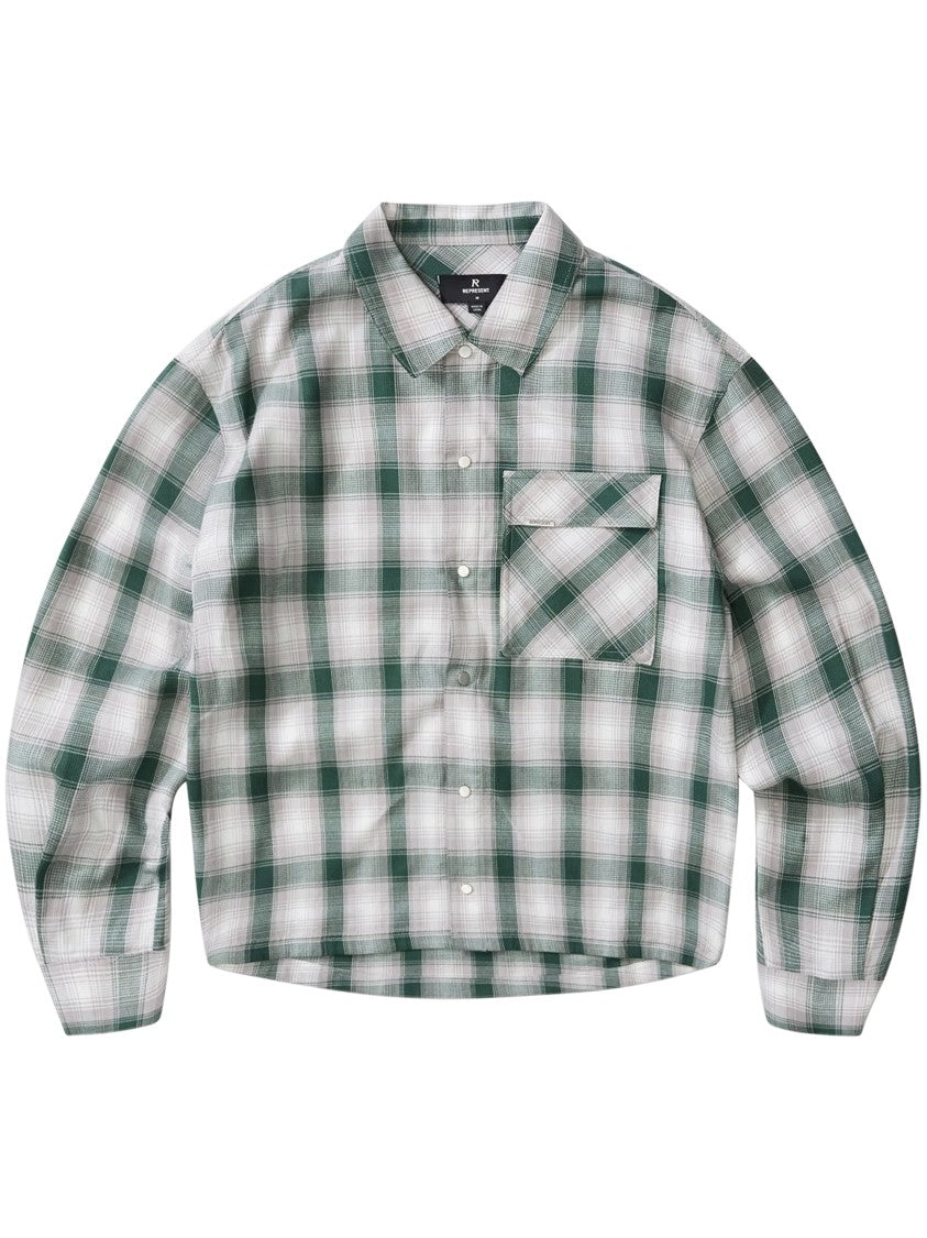 Represent Cropped Green Plaid Waffle Flannel Shirt
