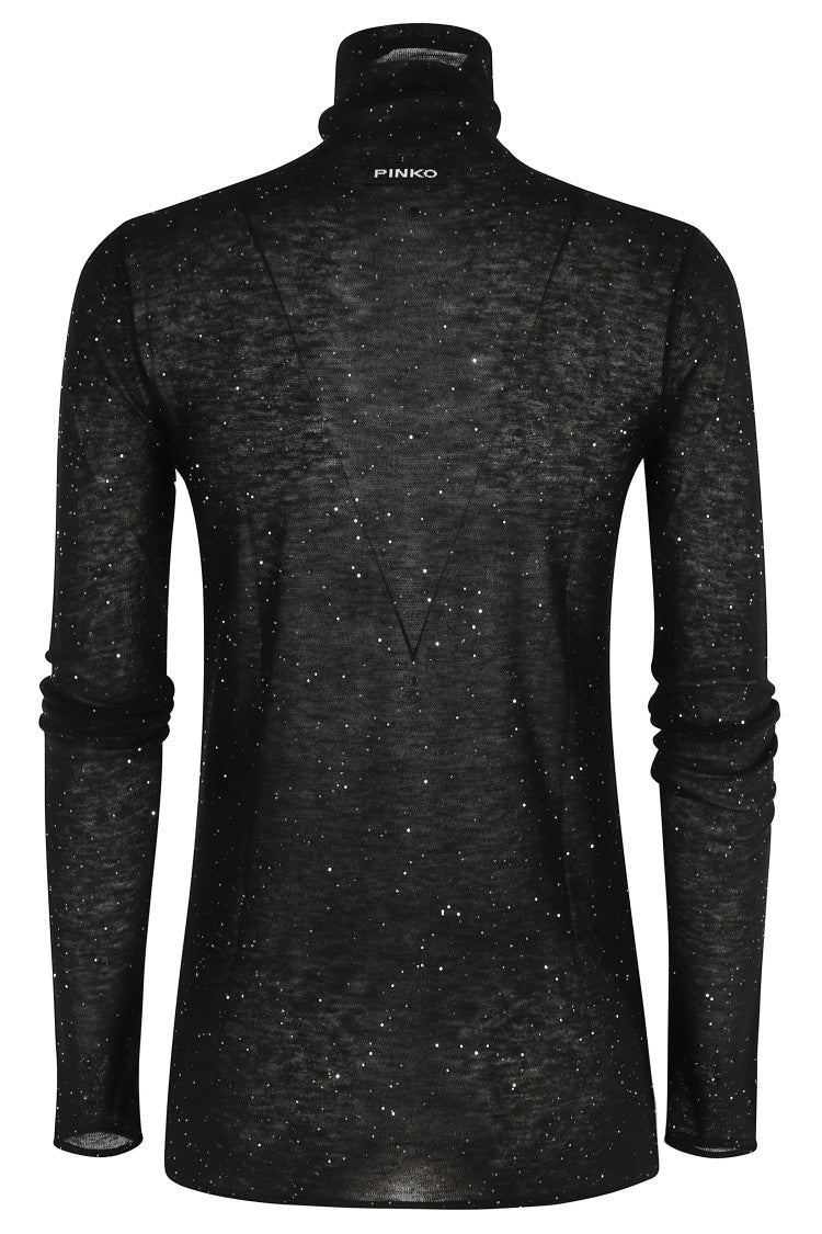 Pinko High Neck Sweater With Moss Pattern And Mini Sequins