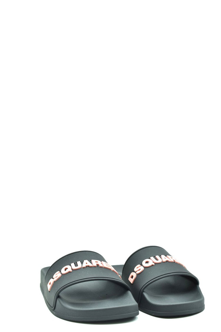 Dsquared2 Contemporary Black Slides With Contrasting Raised Lettering