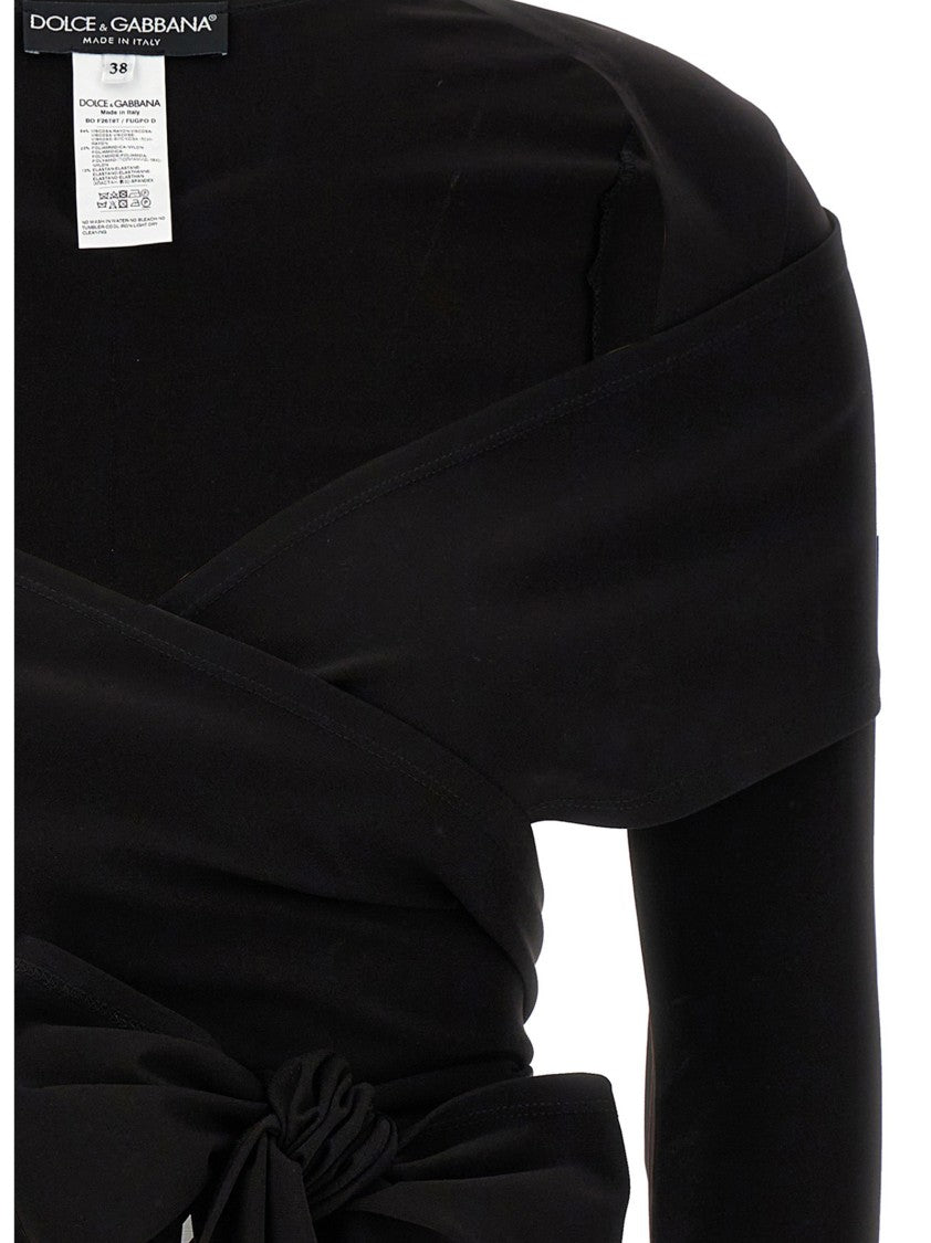 Dolce & Gabbana Cropped Black Top With Wrap Design