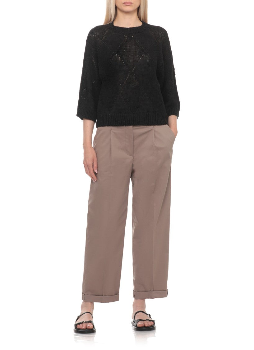 Peserico Black Sequined Linen-Cotton Sweater