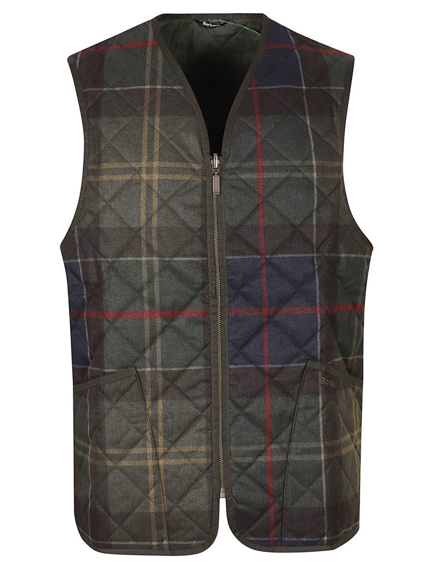 Barbour Quilted Checkered Vest With Front Zipper Closure
