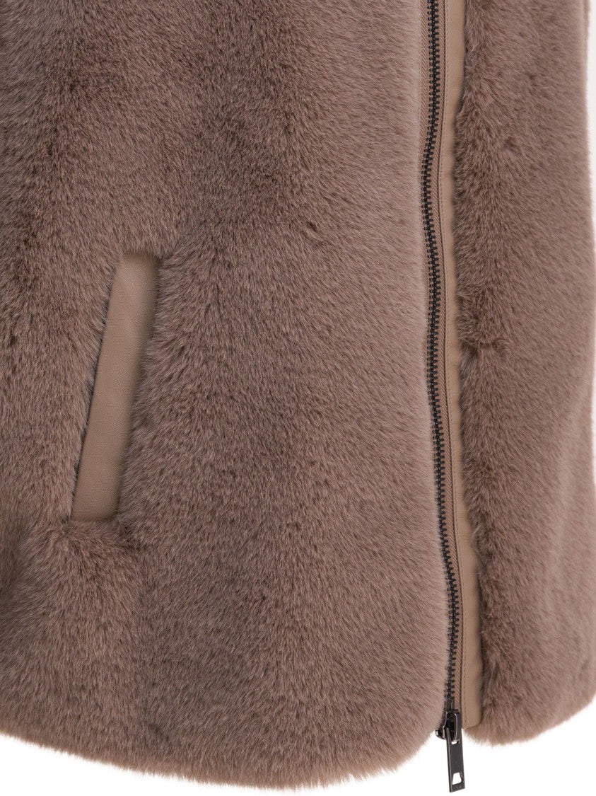 Pinko Faux Fur Sleeveless Jacket With High Collar