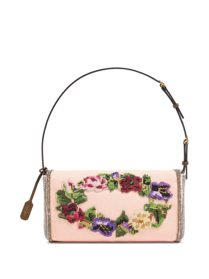 Valentino Garavani Structured Rectangular Bag With Floral Beadwork And Metallic Trim