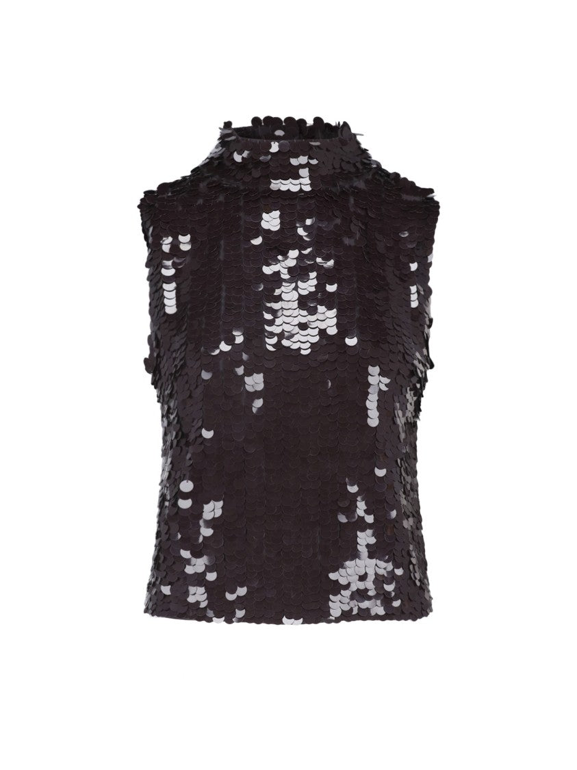Parosh Sequined Sleeveless Top With High Neckline