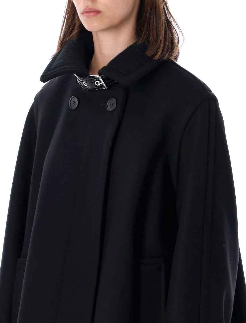 Lanvin Melton Wool High-Neck Short Coat