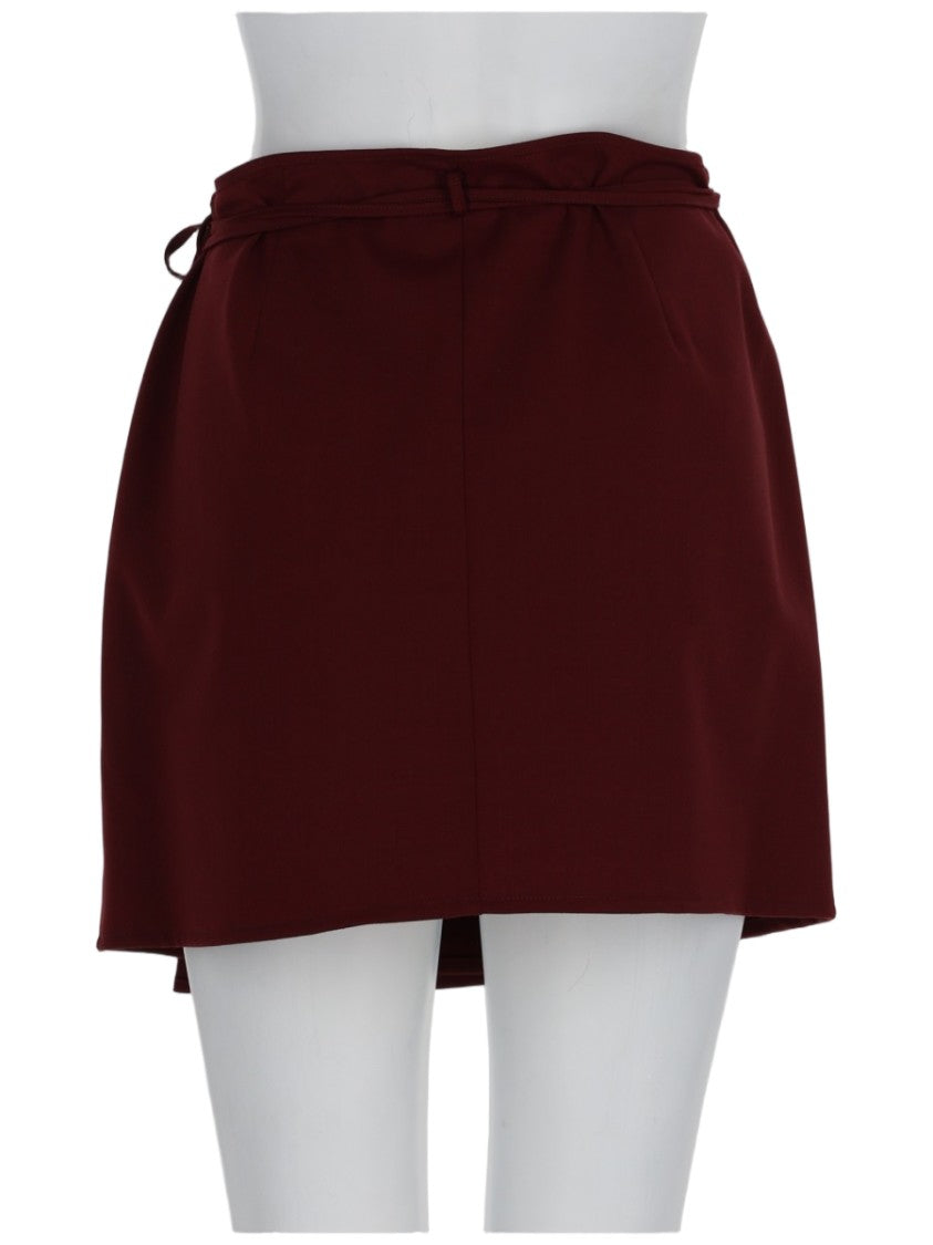 Alysi Burgundy Wrap Mini Skirt With Side Tie Closure