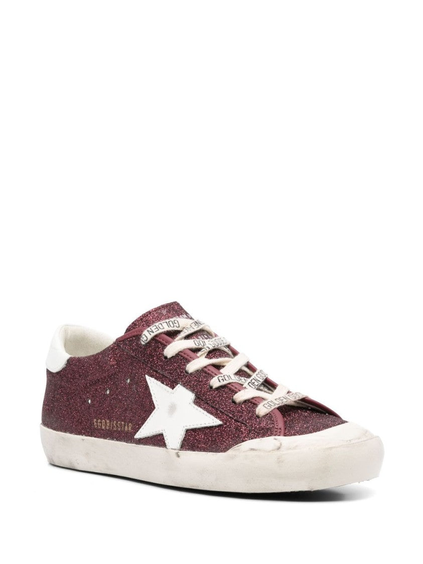 Golden Goose Bordeaux Red Glitter Low-Top Sneakers With Signature Star Patch