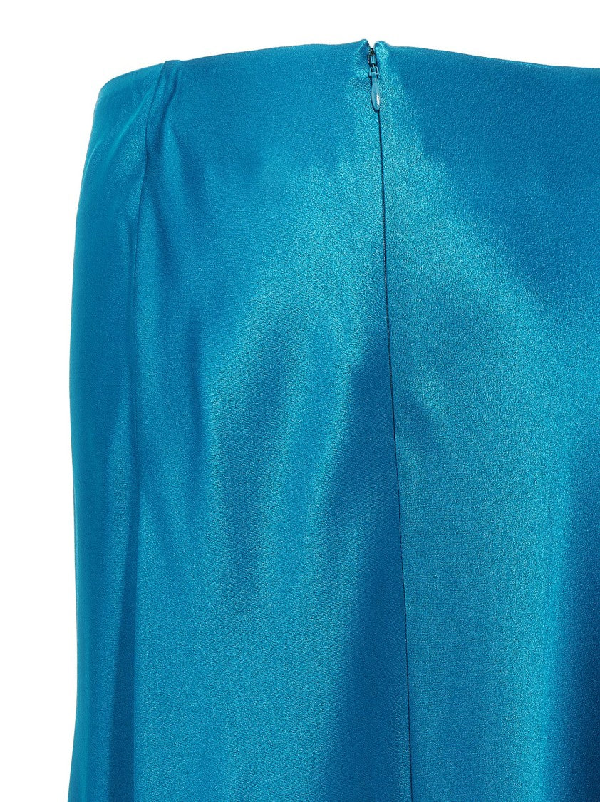Alberta Ferretti High-Waisted Flared Blue Satin Skirt