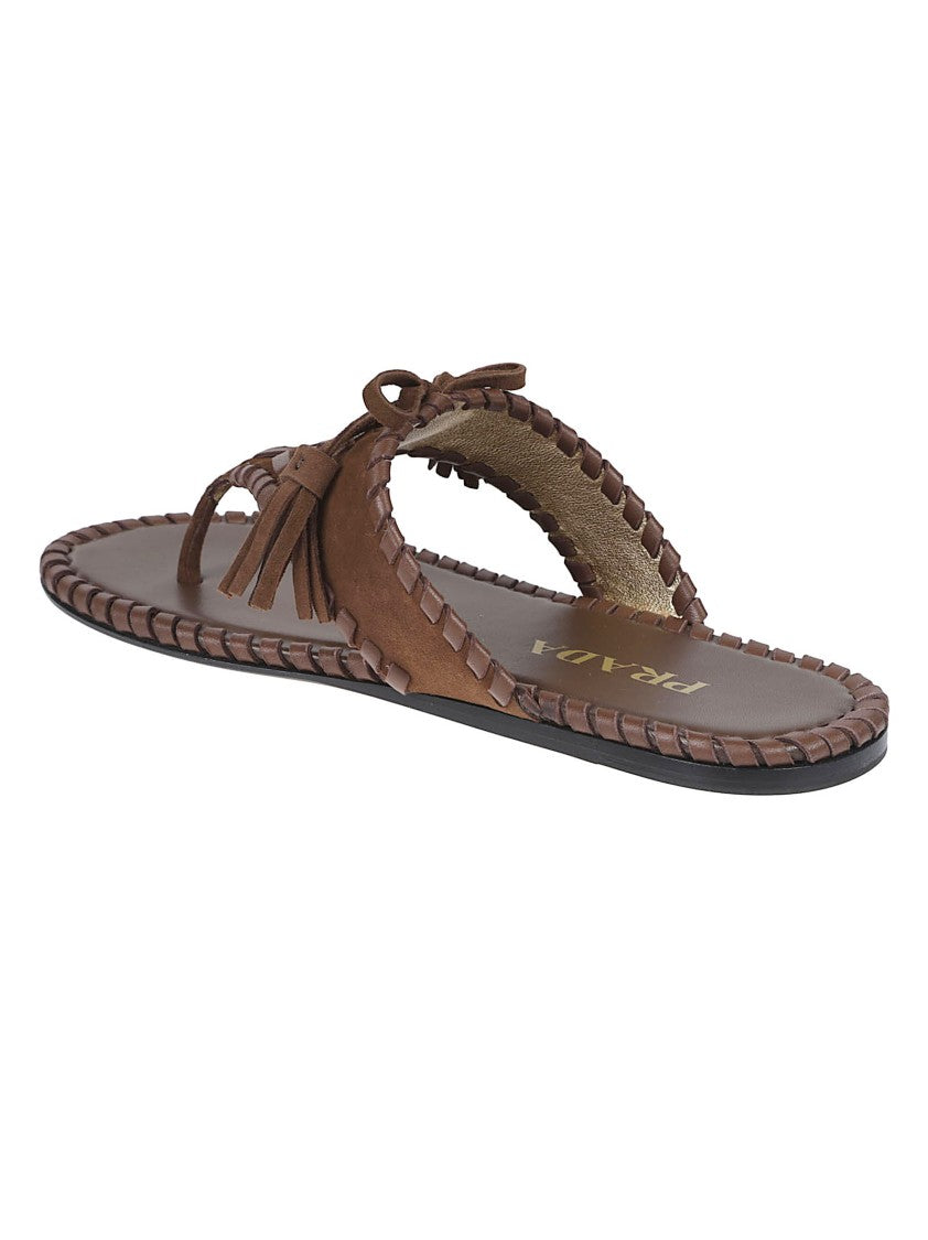 Prada Flat Sandals With Wide Suede Strap