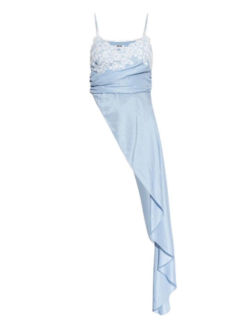 Moschino Asymmetrical Lace Trimmed Draped Blouse