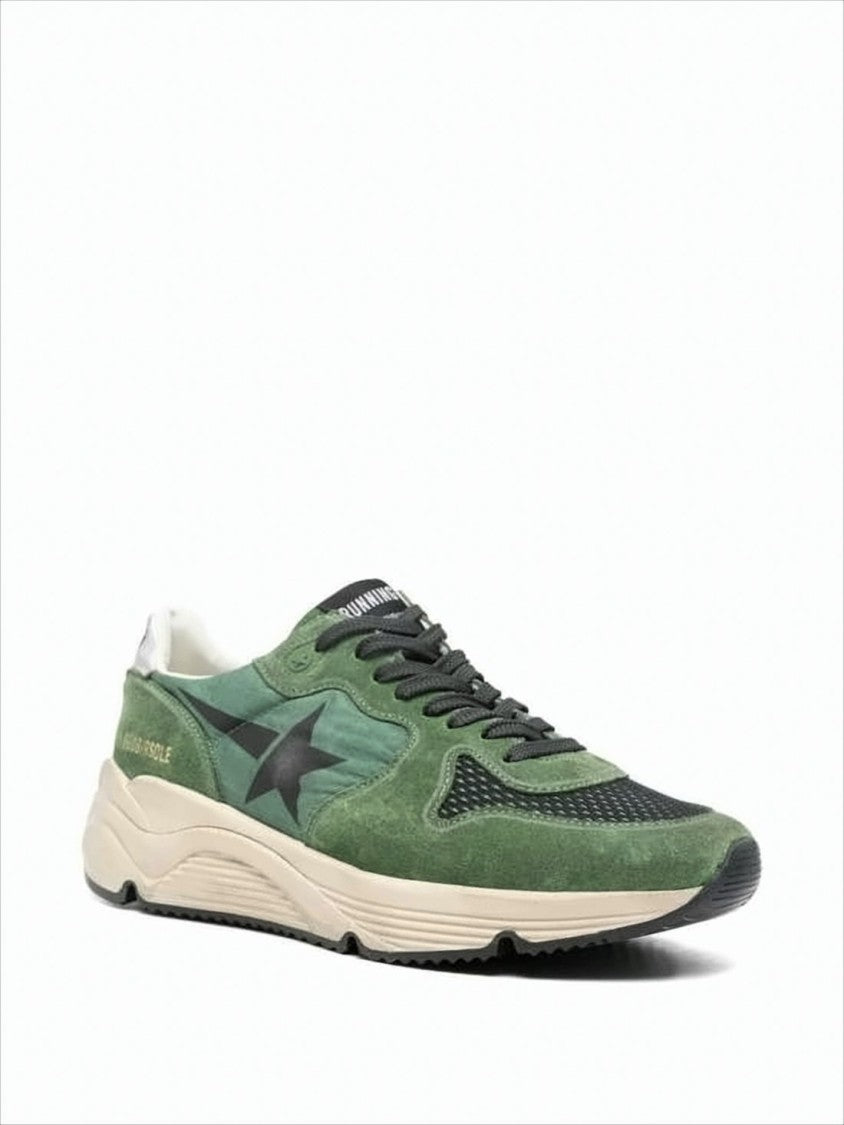Golden Goose Green Suede And Nylon Sneakers