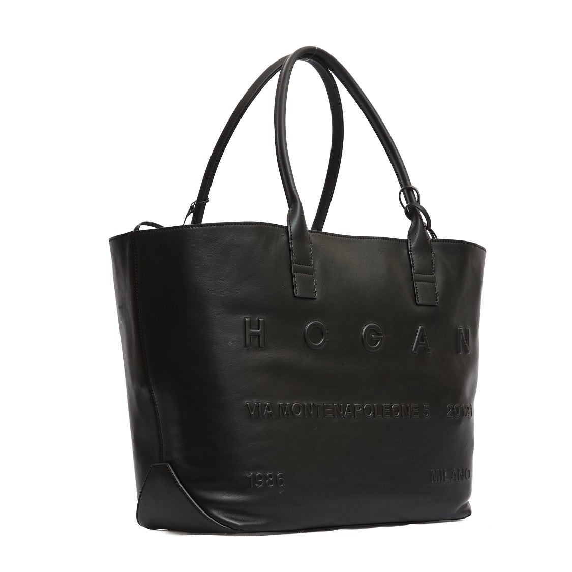 Hogan Address Medium Shopping Bag In Black Leather