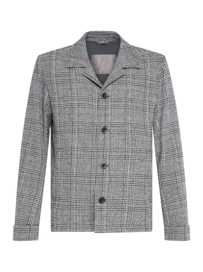 Herno Single-Breasted Blazer In Prince Of Wales Wool Blend