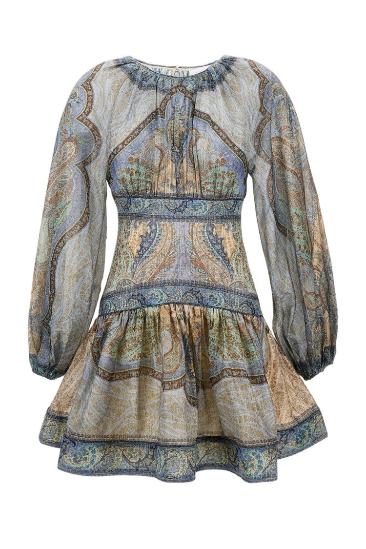 Zimmermann Cotton-Silk Mini Dress With Billow Sleeves And Paisley Pattern