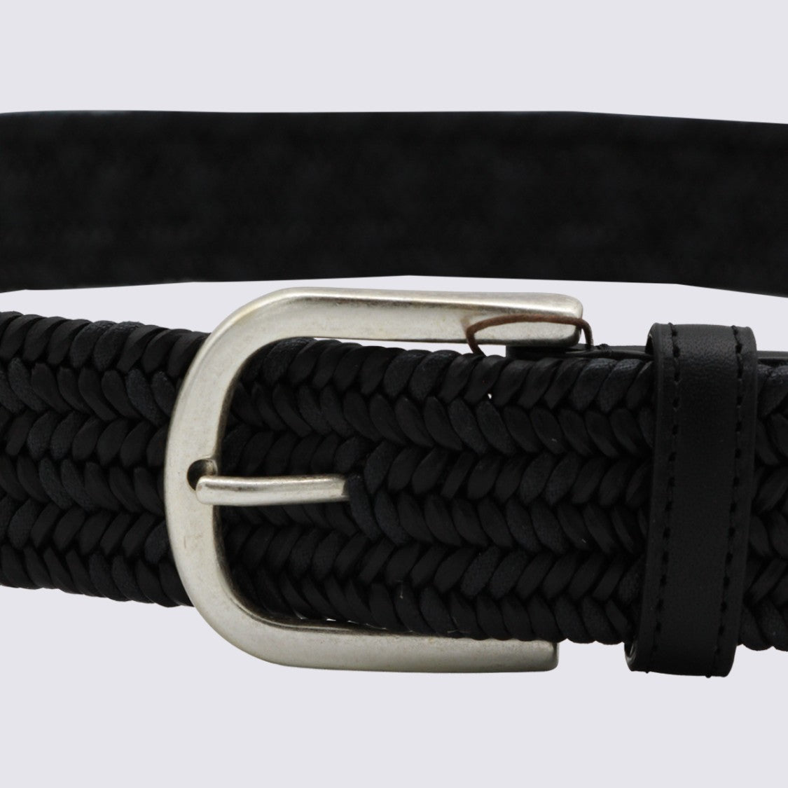Canali Textured Braided Black Belt With Silver-Toned Buckle