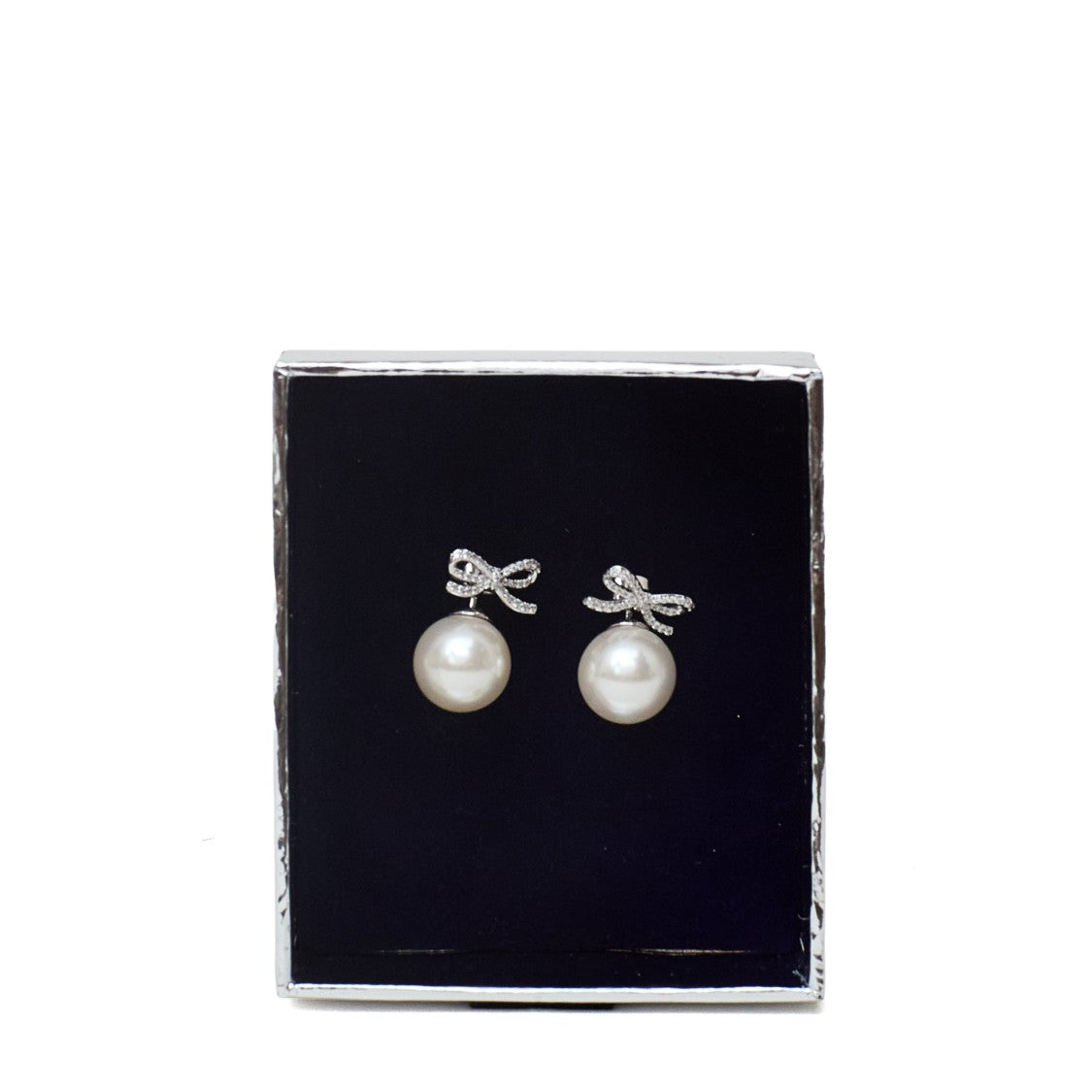 Self-Portrait Silver-Plated Brass Crystal Bow Pearl Drop Earrings