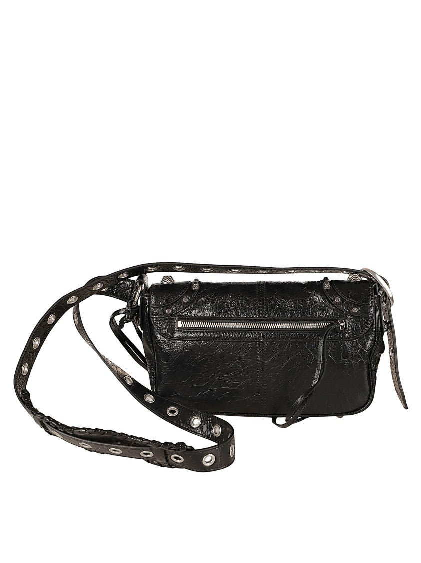 Balenciaga Black Lambskin Flap Bag With Adjustable Strap