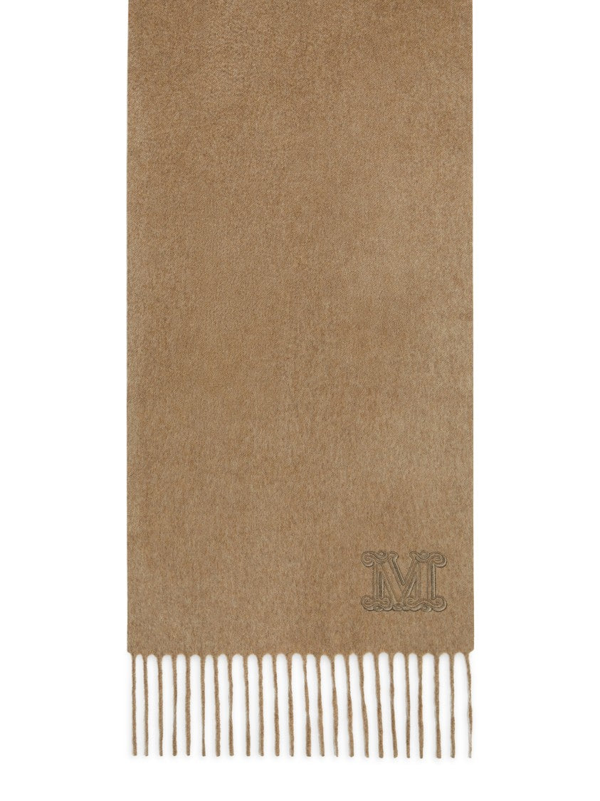 Max Mara Cashmere Scarf With Fringed Edges And Embroidered Logo