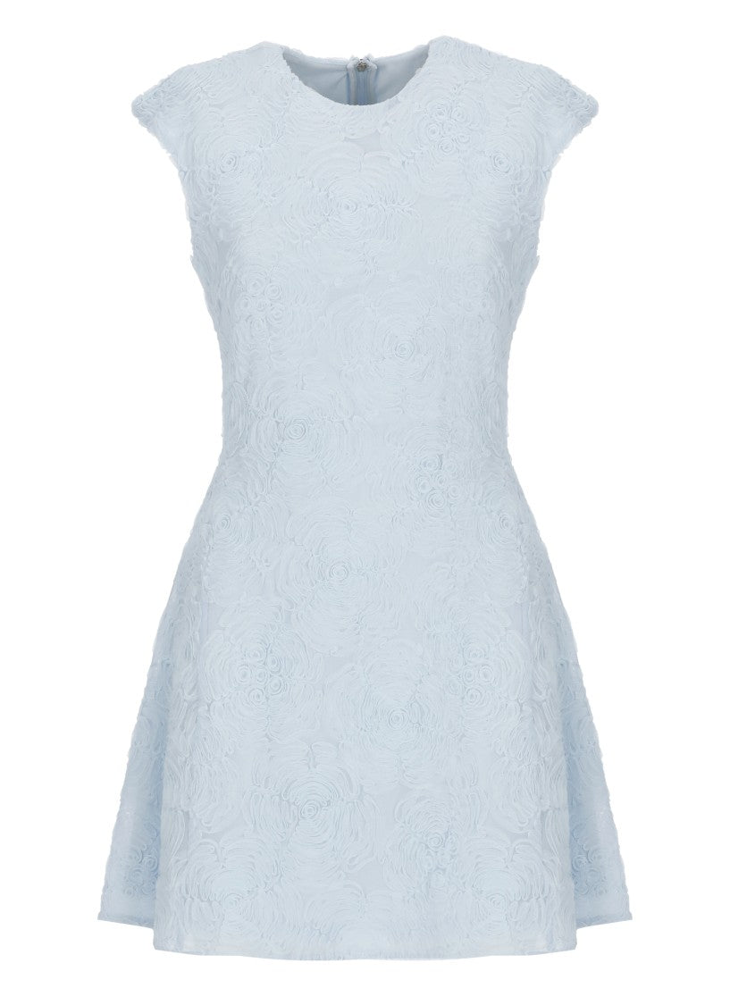 Rotate Embroidered Floral Mesh Mini Dress With Fitted Bodice