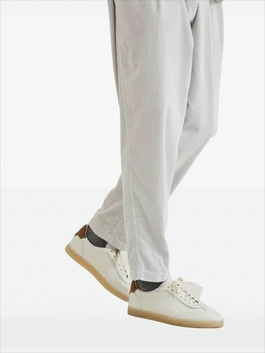 Brunello Cucinelli Low-Profile Deer Leather Sneakers With Suede Heel Tab