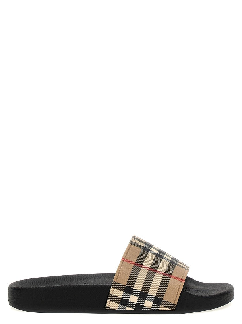 Burberry Rubber Slides With Iconic Check Design And Textured Sole
