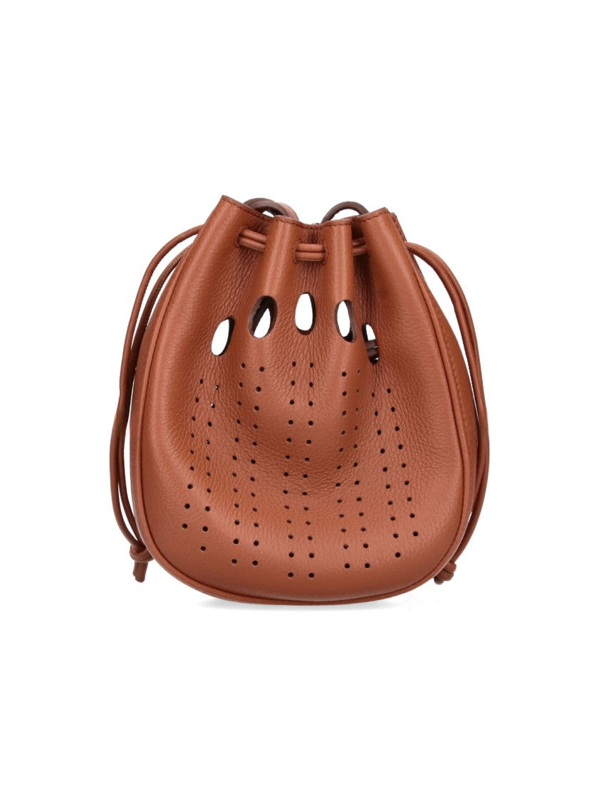 Valentino Garavani Brown Vlogo Signature Perforated Leather Pouch