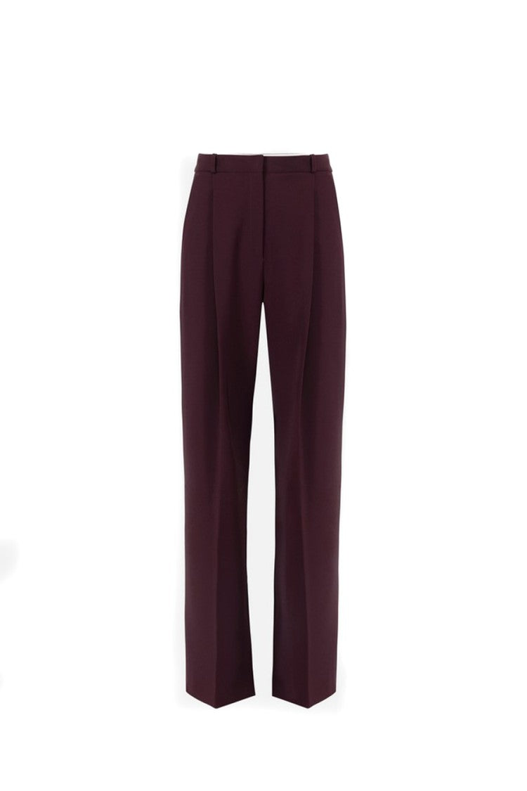 Elisabetta Franchi Burgundy High-Waist Pleated Polyester-Blend Formal Pants