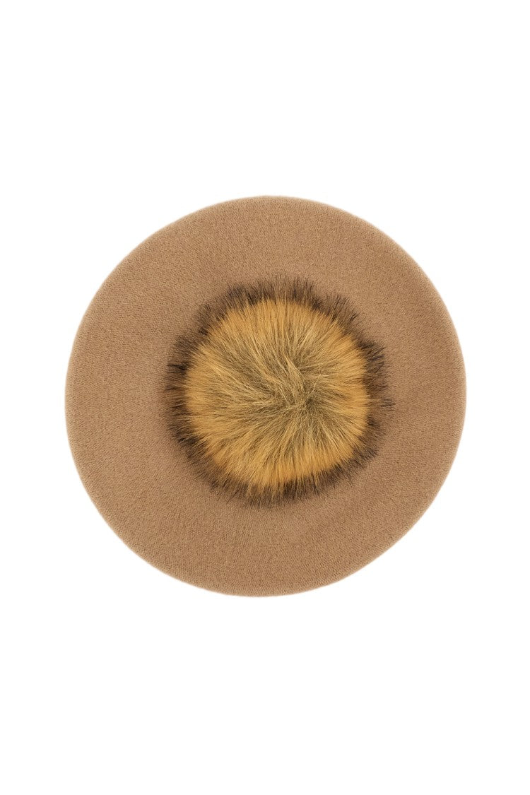 Borsalino Beige Pom Pom Wool Beret