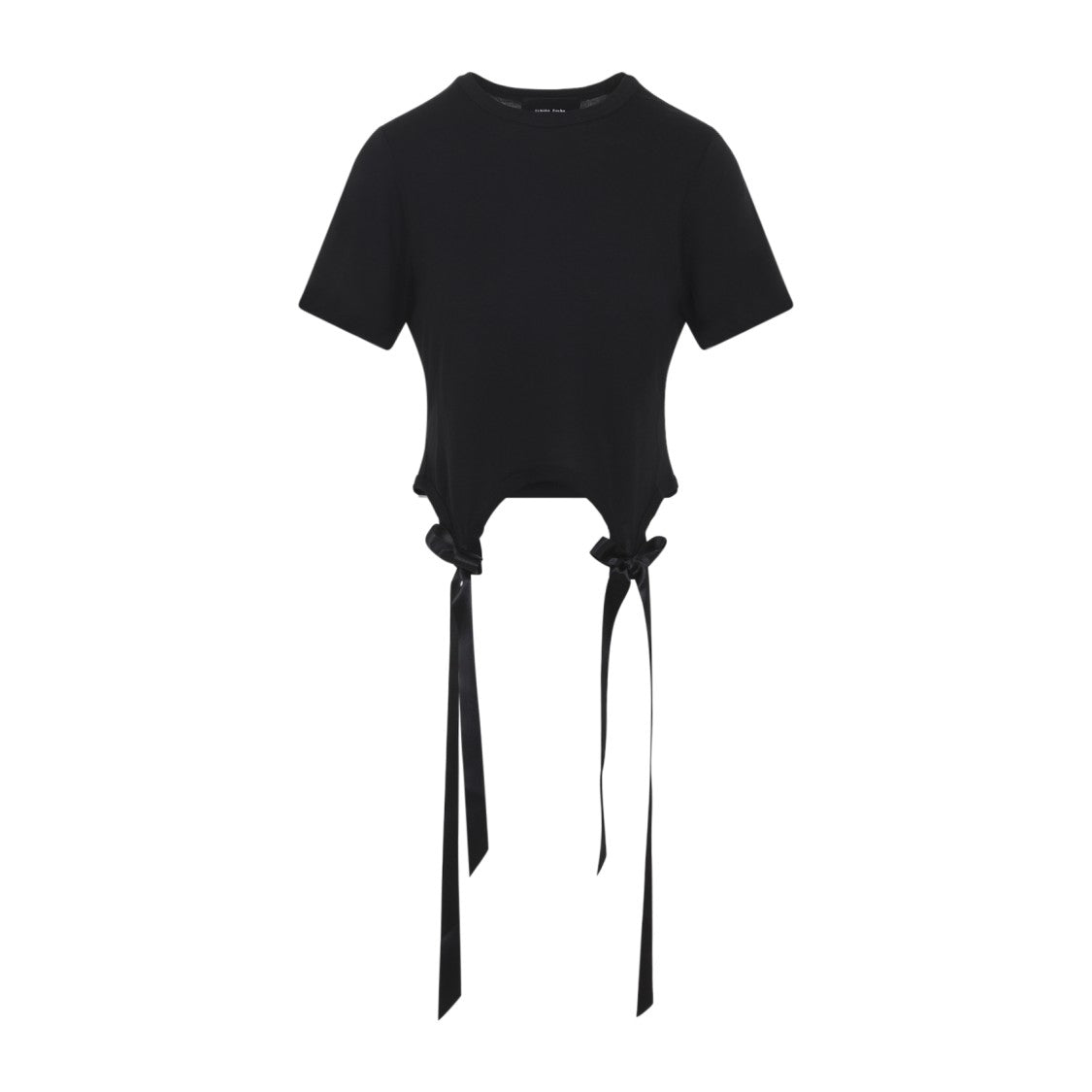 Simone Rocha Cropped Black T-Shirt With Satin Bow Tail Accents
