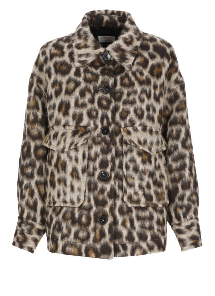 Alberto Biani Animal Print Tailored Cuffs Boxy Wool Jacket