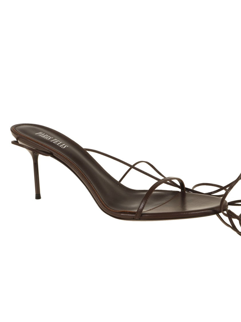Paris Texas Brown Lace-Up Sandals With Stiletto Heel And Ankle Wrap