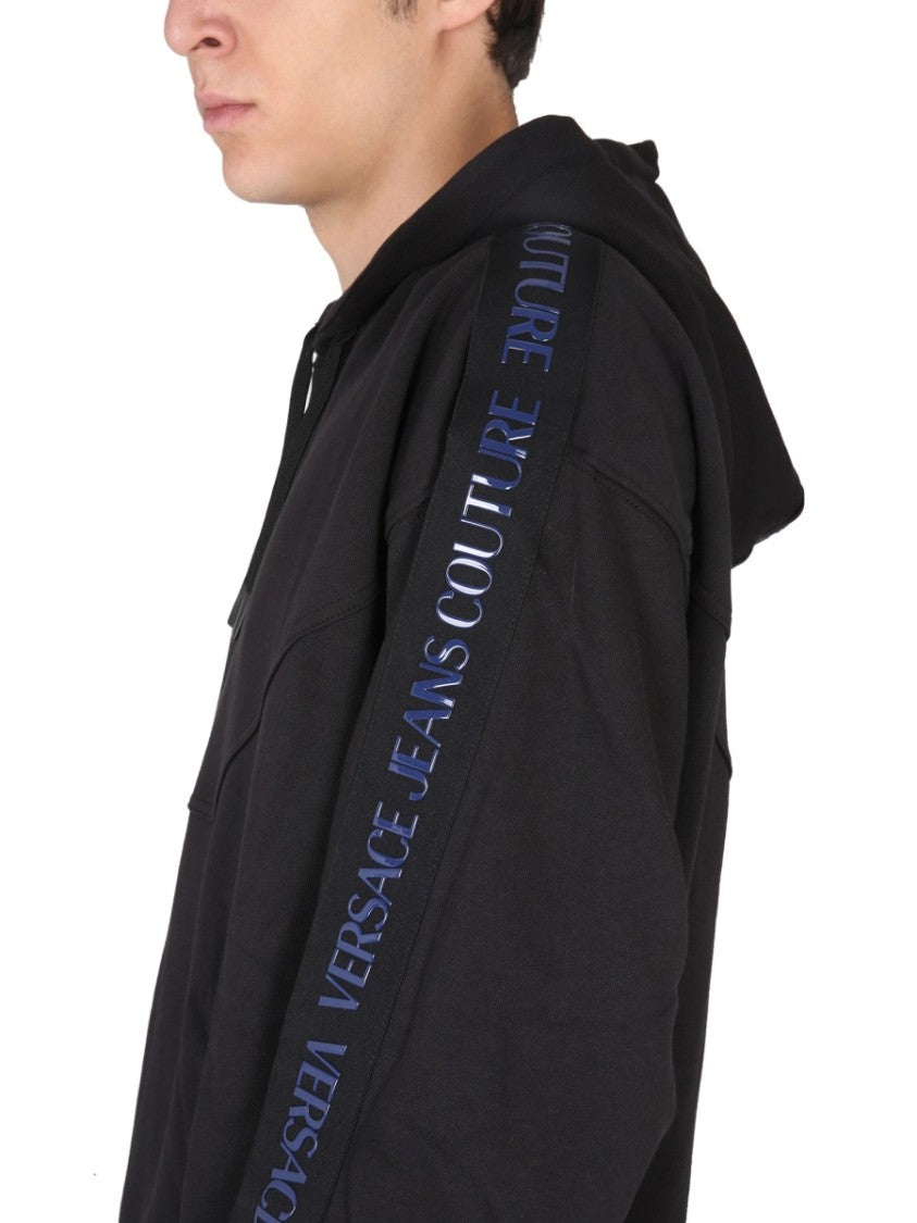 Versace Jeans Couture Solid Black Hoodie With Drawstring