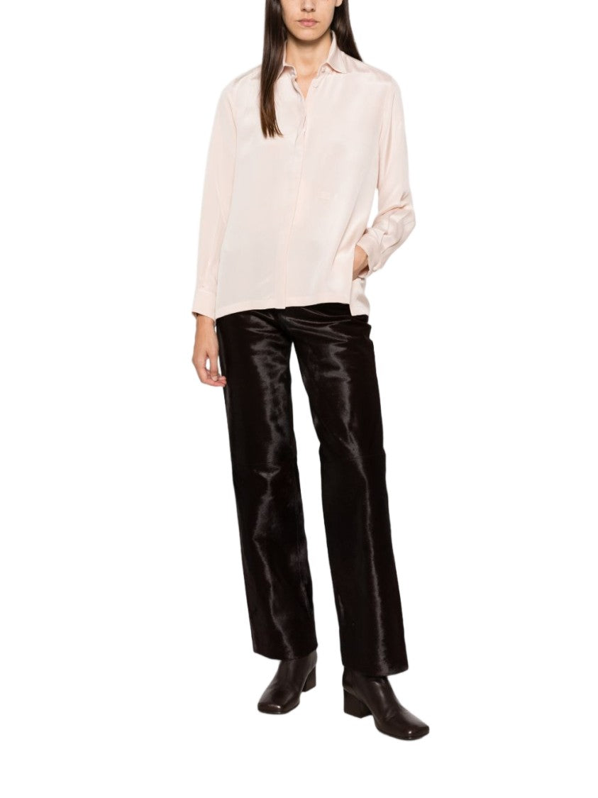 Max Mara Silk And Nylon Blend Long-Sleeved Top With Classic Collar