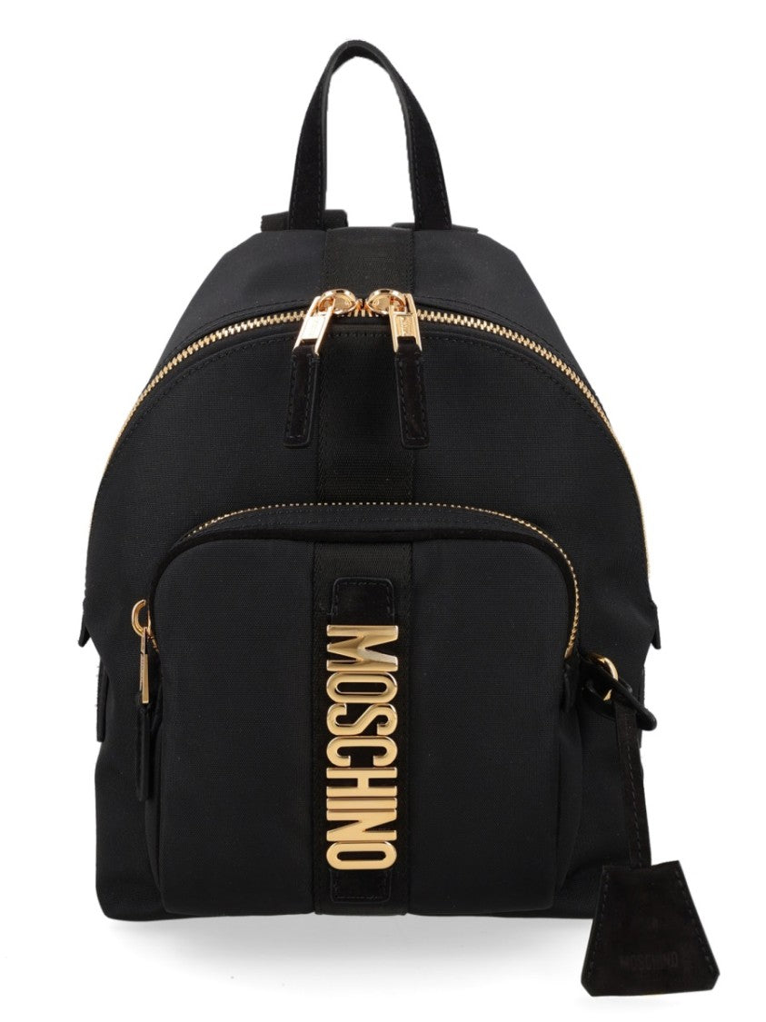 Moschino Gold Carry Me Vertical Logo Backpack