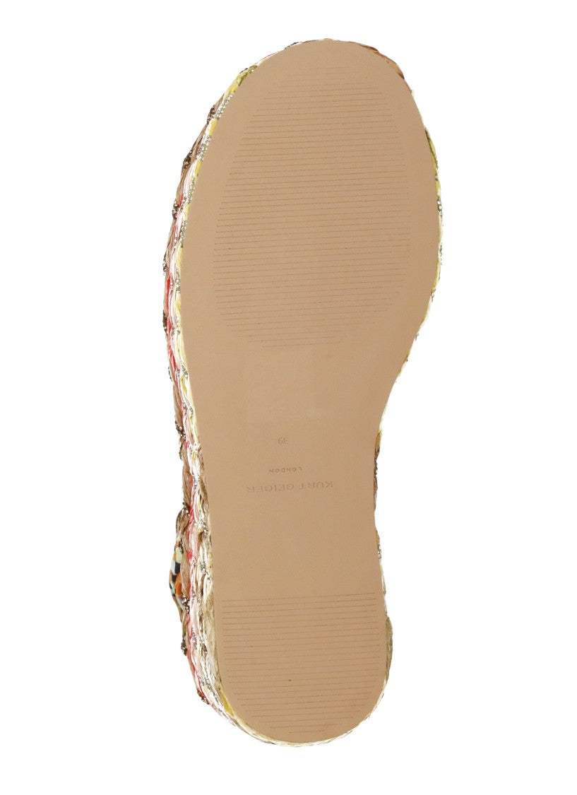 Kurt Geiger Beige Chelsea Scarf Wedges Raffia Sandals